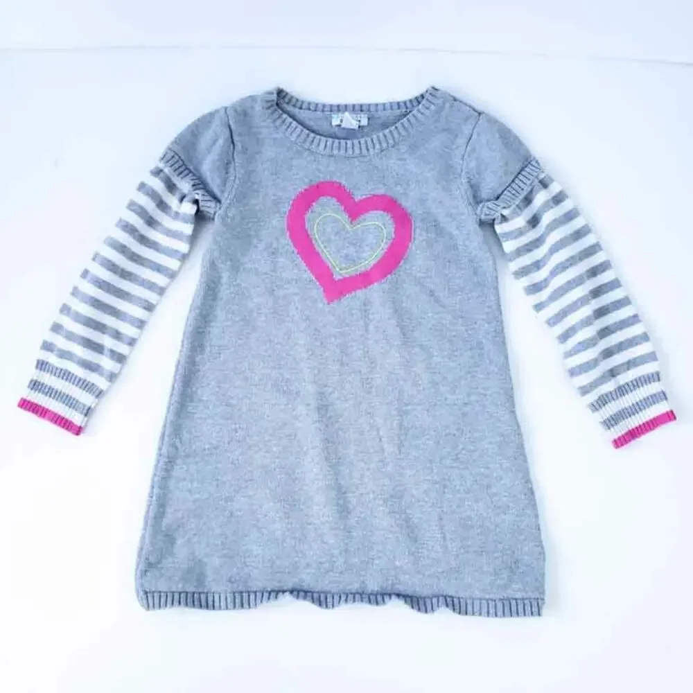 Old Navy Sweater Dress Heart Stripes Small Gray Girls Dress Stripe